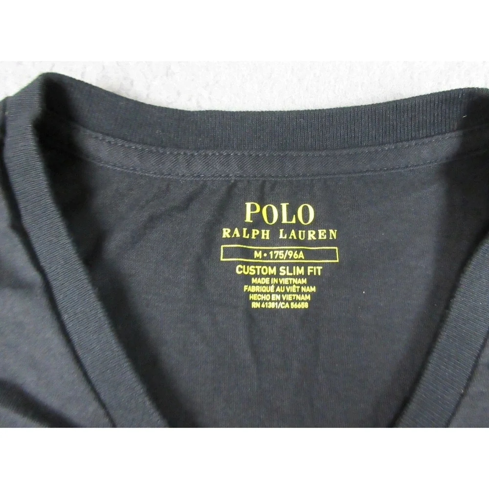 Polo Ralph Lauren Shirt Mens Medium Black V Neck Pony Logo Tee Tagless Casual